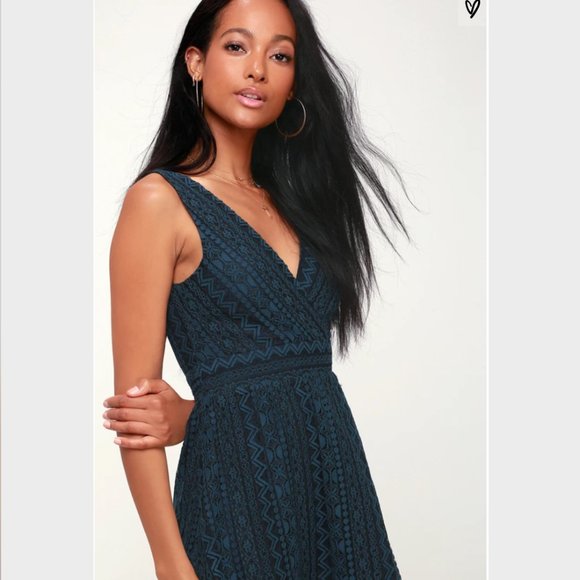 You Complete Me Navy Blue Lace Skater Dress - Picture 4 of 7